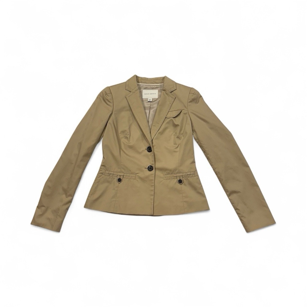 Banana Republic Women's Tan Cotton Blazer Size 0 Fitted Lined Jacket